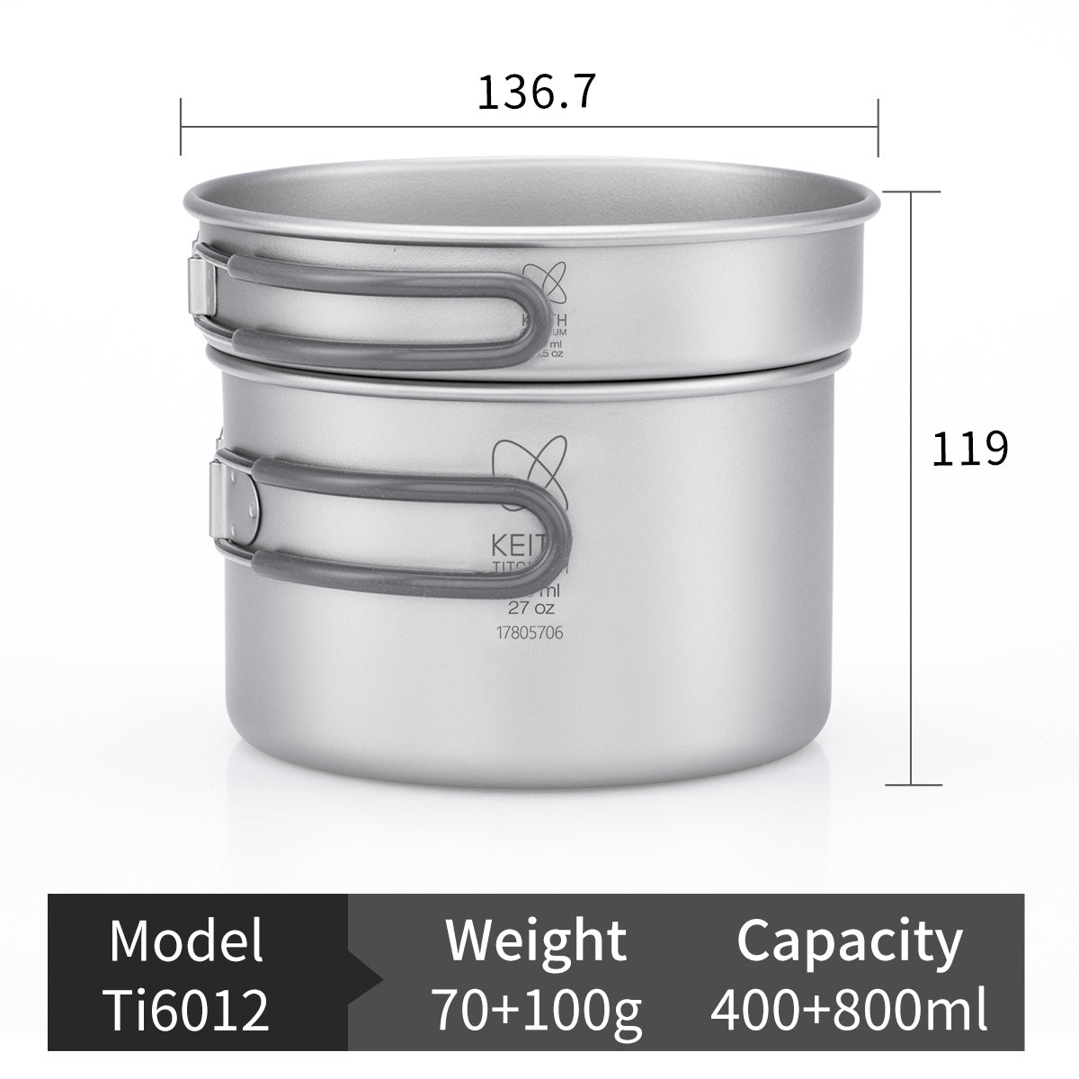KEITH Ti6014 3-Piece Titanium Cookware Set view 2